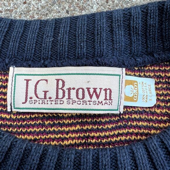 Vintage 90s Grandpa Sweater Grid Pattern Cotton J.G. Brown | Size XL - Picture 5 of 5